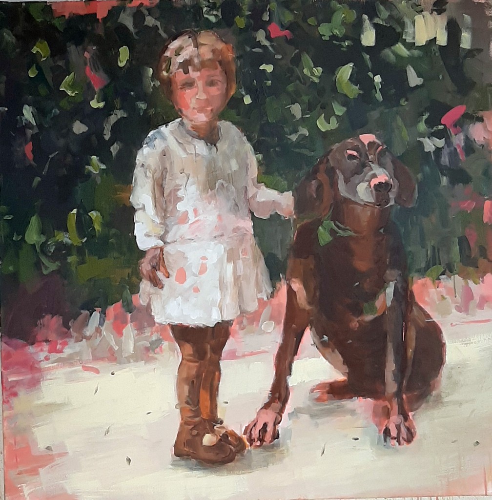 1933 - bürgerliche Idylle - im Sommerkleid - 2019 - Acryl auf Leinwand - 100 x 100 cm