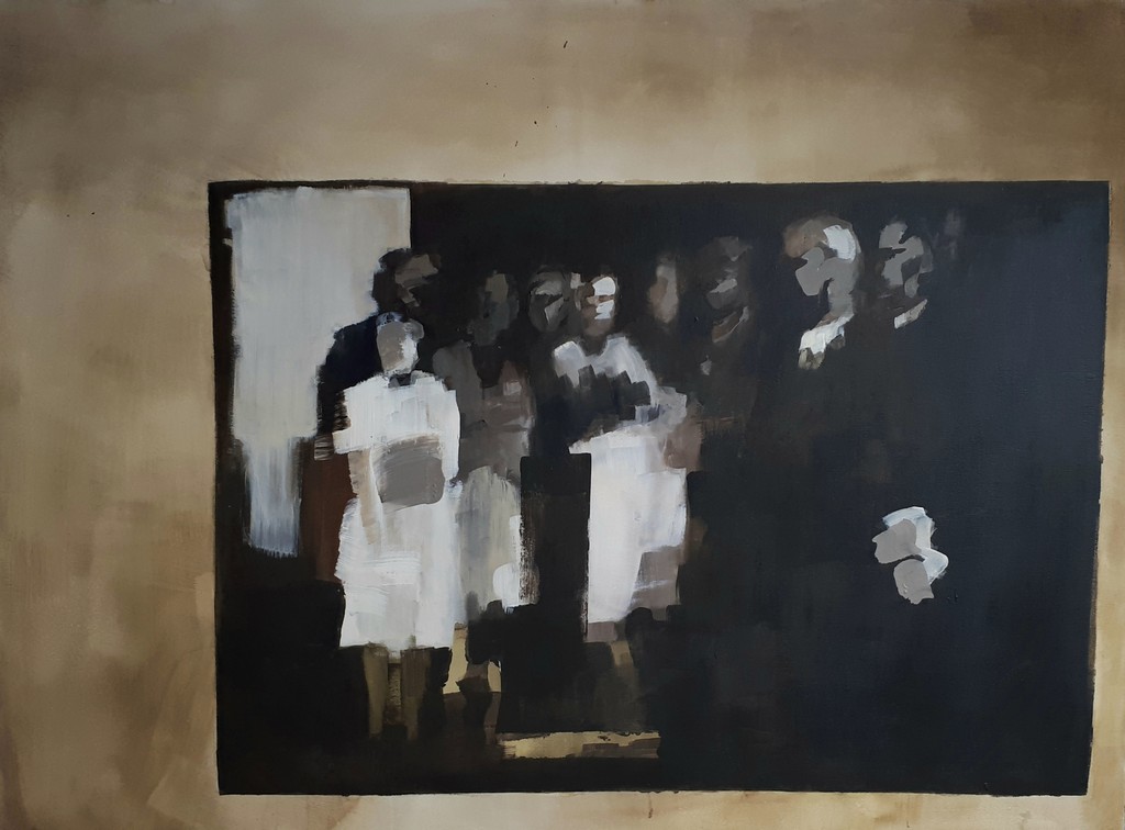 Taufe - 2016 - Tusche , Acryl auf Leinwand - 100 x 130 cm