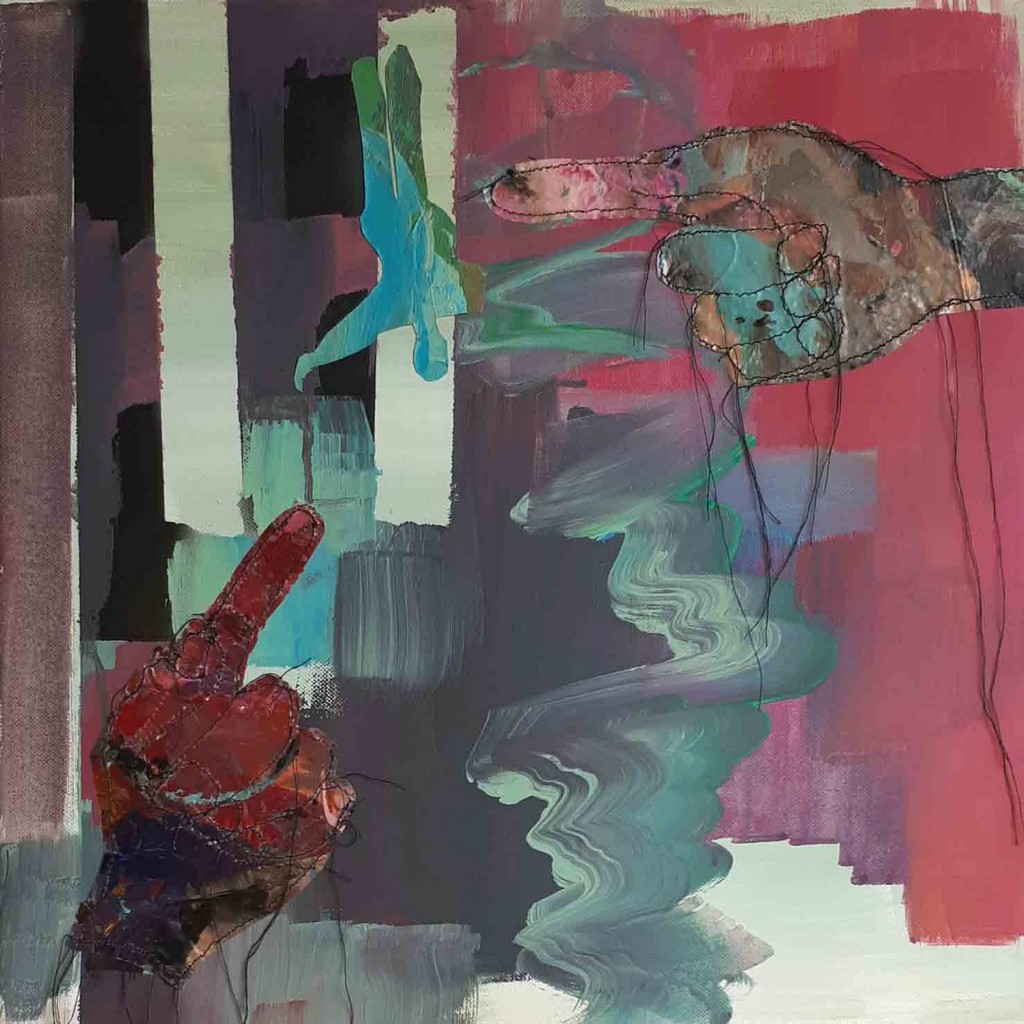 Abgestürzt in Saint Tropez - 2016 - Acryl - Lack - Folie - Zwirn auf Leinwand - 40 x 40 cm 