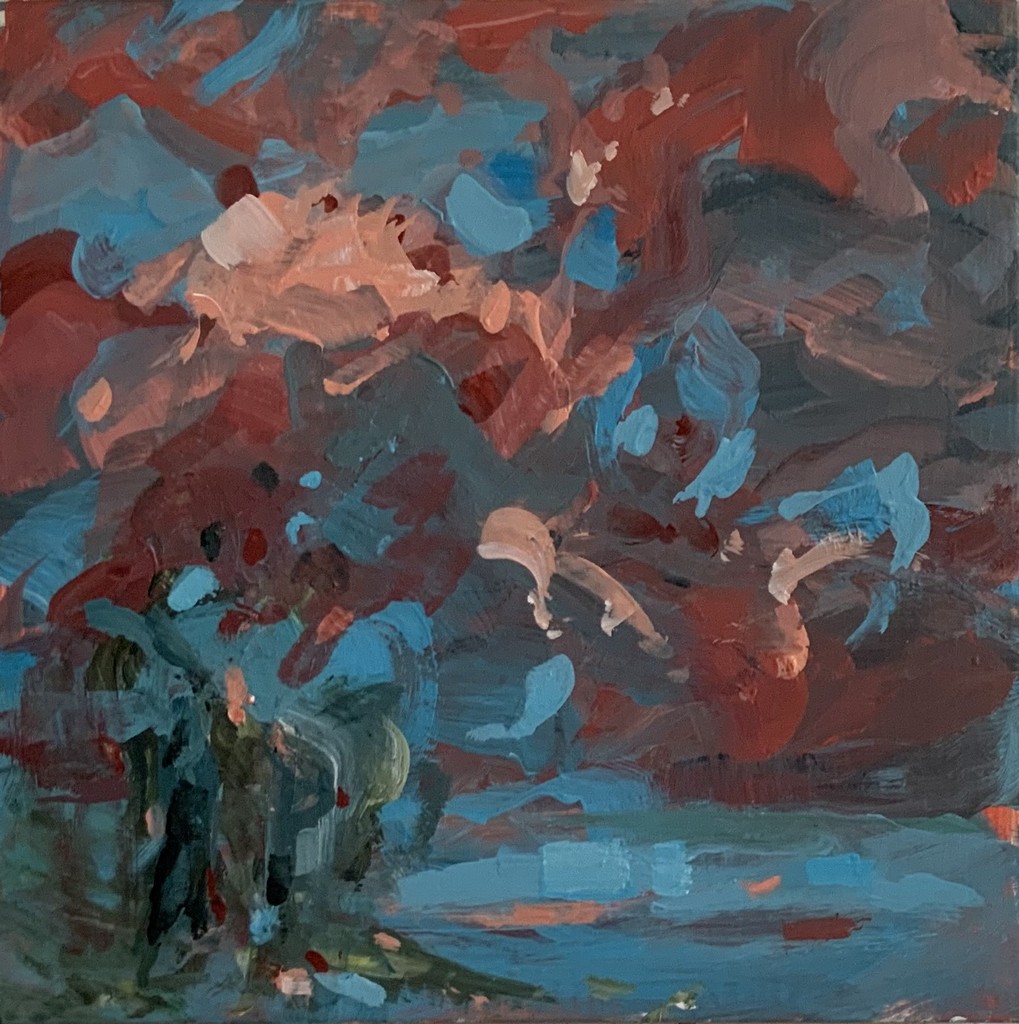 Zuweilen rot schimmern die Wolken - 2025 - Acryl auf Holz - 20 x 20 cm